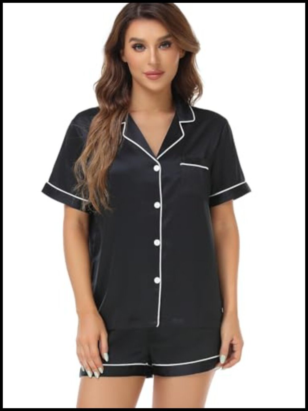 Satin Pajama Set 2-Piece Sleepwear Button Down Short Sleeve Silky PJ Set